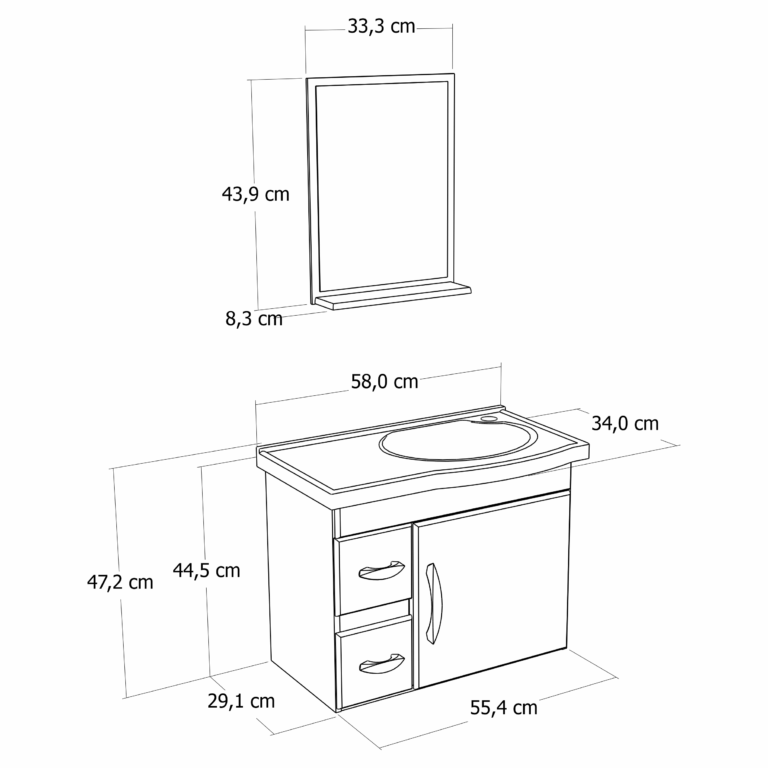 GABINETE BANHEIRO RORATO SIENA KIT 0,55M 2 GAVETAS + ESPELHO BRANCO - 2
