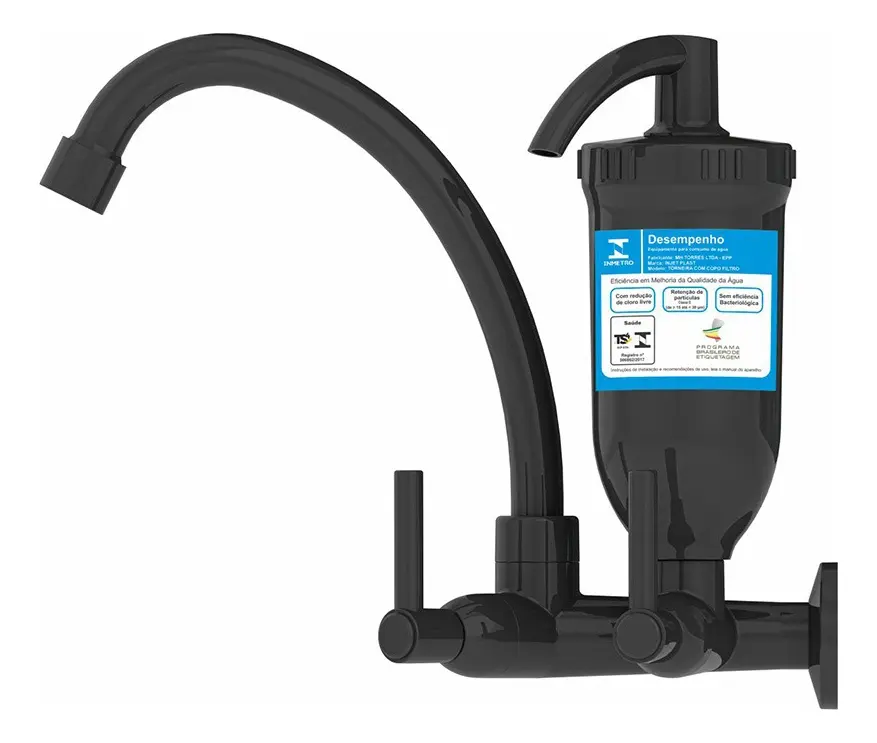 TORNEIRA PIA ABS PRETA COM FILTRO PVC C69 1/4 VOLTA